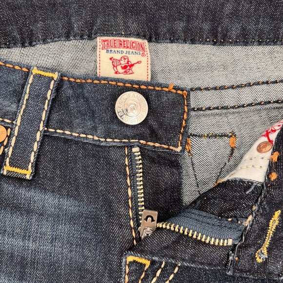 True Religion Straight Satin Big T Jeans Size 28 Dark Wash USA Made Low Rise - Picture 7 of 16